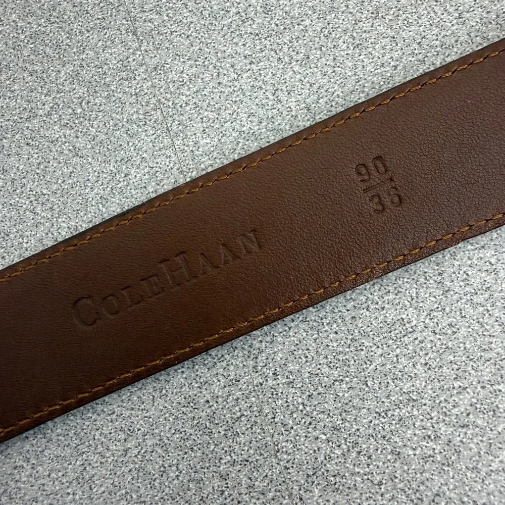 Cole Haan Belt Mens Size 38 Brown Suede Leather Silver Tone Buckle